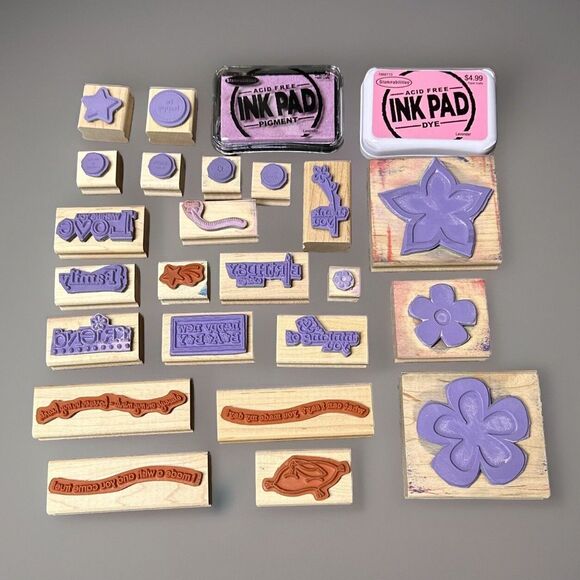Lot of 23 Stampin UP Wood Stamp Stamps Mounted Rubber Mixed Themes Occasions - Picture 2 of 13